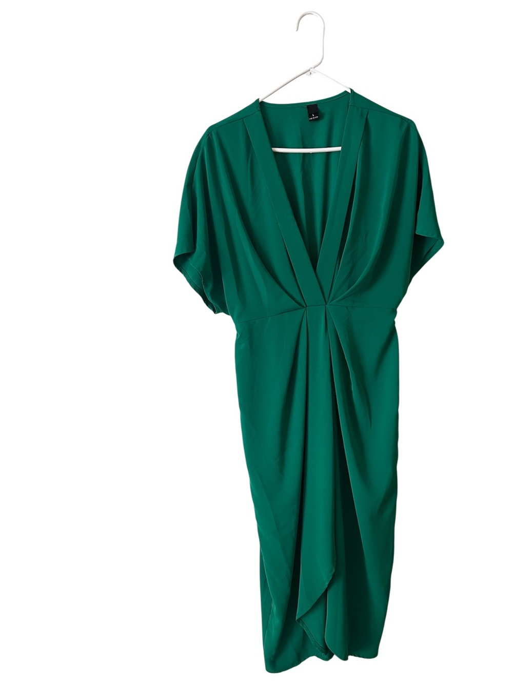 Emerald Green Draped Boutique V-Neck Midi Dress - Picture 4 of 4